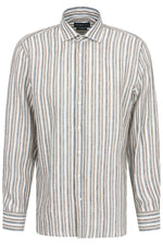 Striped Linen Long Sleeve Shirt - Olive