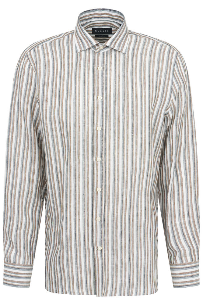 Striped Linen Long Sleeve Shirt - Olive