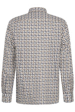 Geometric Print Linen Shirt - Off White