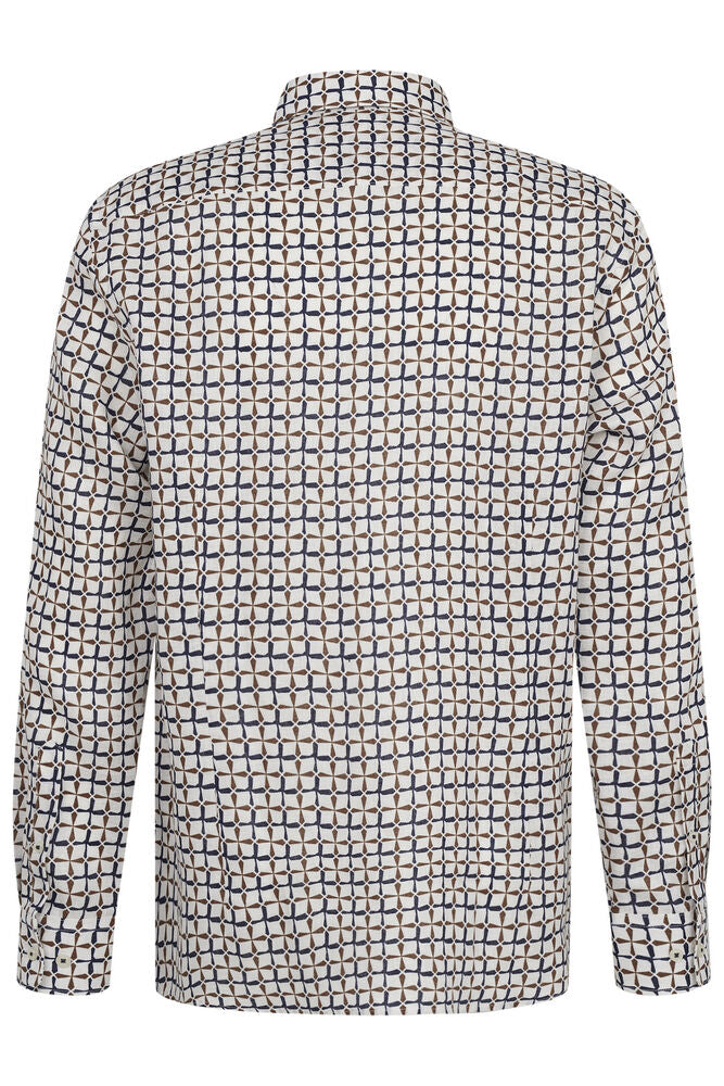 Geometric Print Linen Shirt - Off White