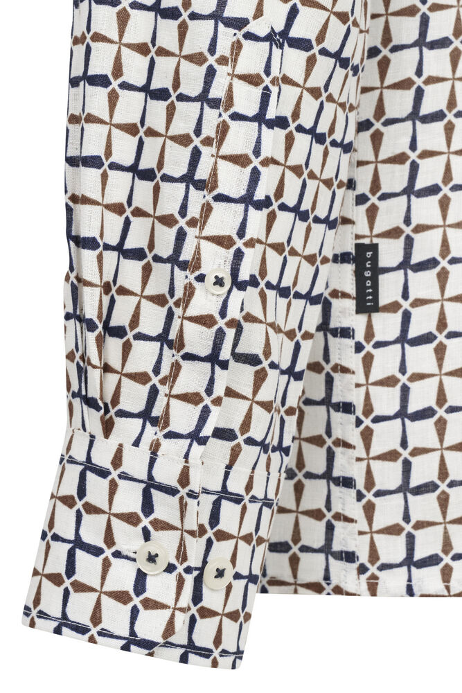 Geometric Print Linen Shirt - Off White