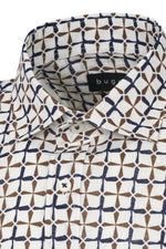 Geometric Print Linen Shirt - Off White