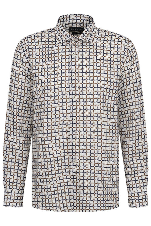 Geometric Print Linen Shirt - Off White