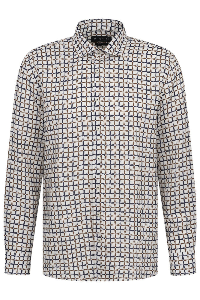 Geometric Print Linen Shirt - Off White