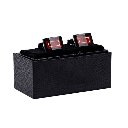 Boxed Rectangle Cufflinks - Ruby Red/Silver