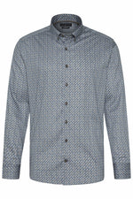 Square Printed Cotton Twill Long Sleeve Shirt - Navy