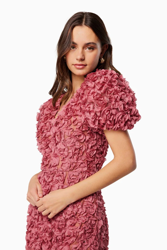 Puff Sleeve Floral Mini Dress - Rouge