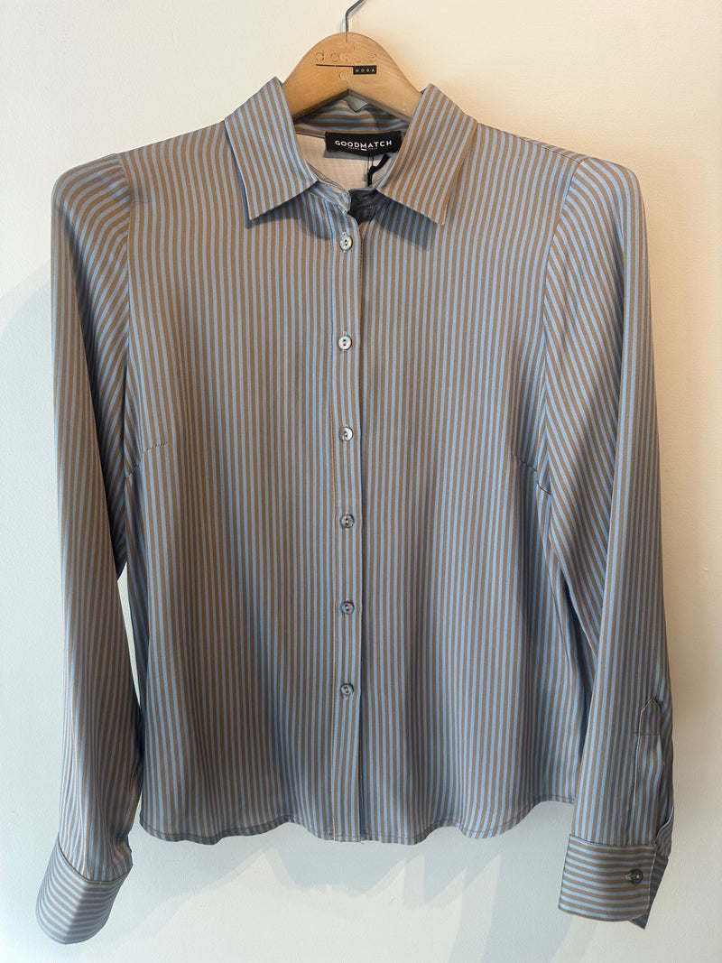 Stripe Printed Stretch Shirt - Light Blue/Tobacco