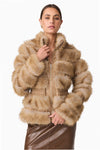 Faux Fur & Leather High Neck Jacket - Taupe