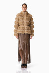 Faux Fur & Leather High Neck Jacket - Taupe