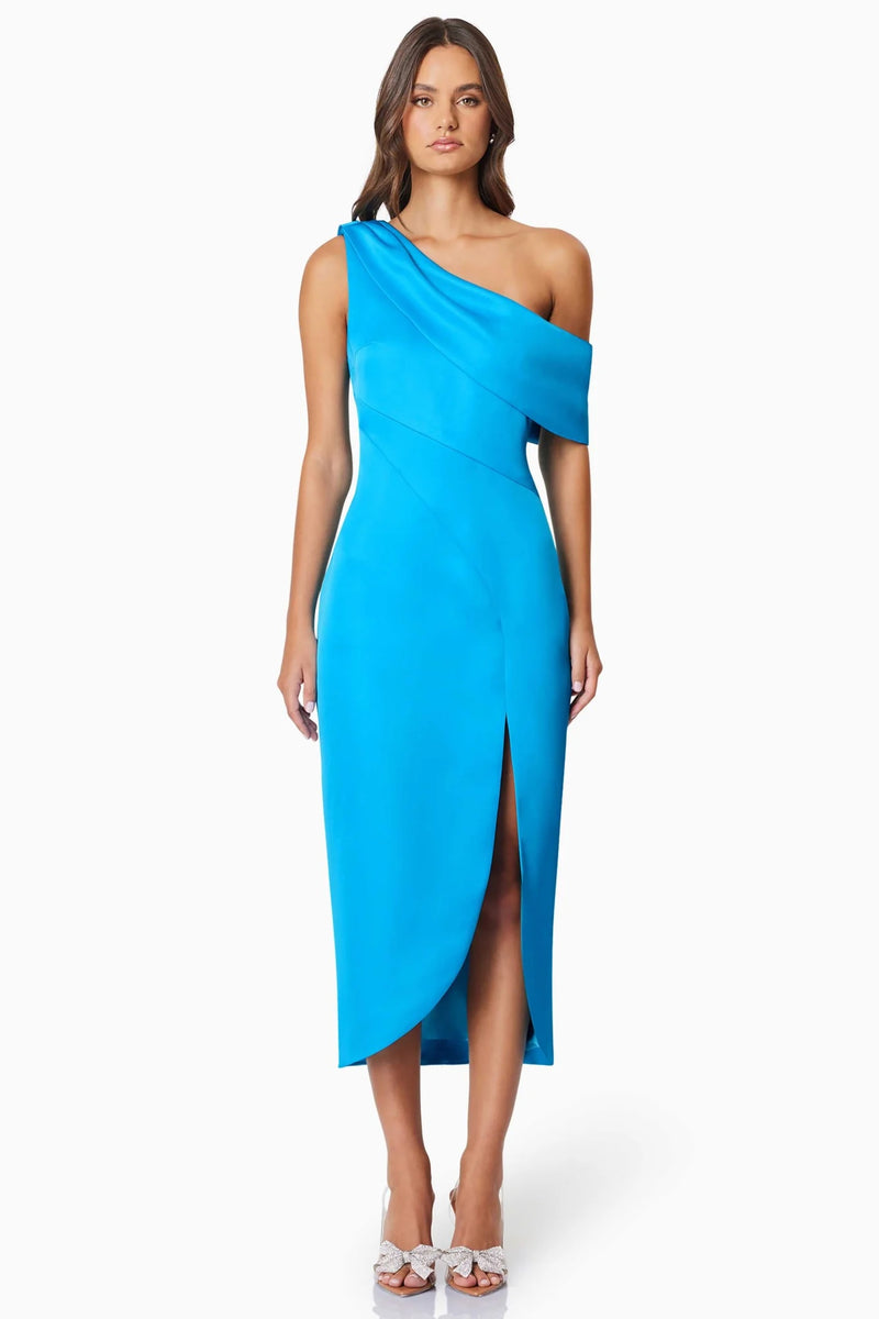 Satin Off Shoulder Cocktail Dress - Aqua Blue dolce MODA Satin Off Shoulder Cocktail Dress - Aqua Blue dolce MODA