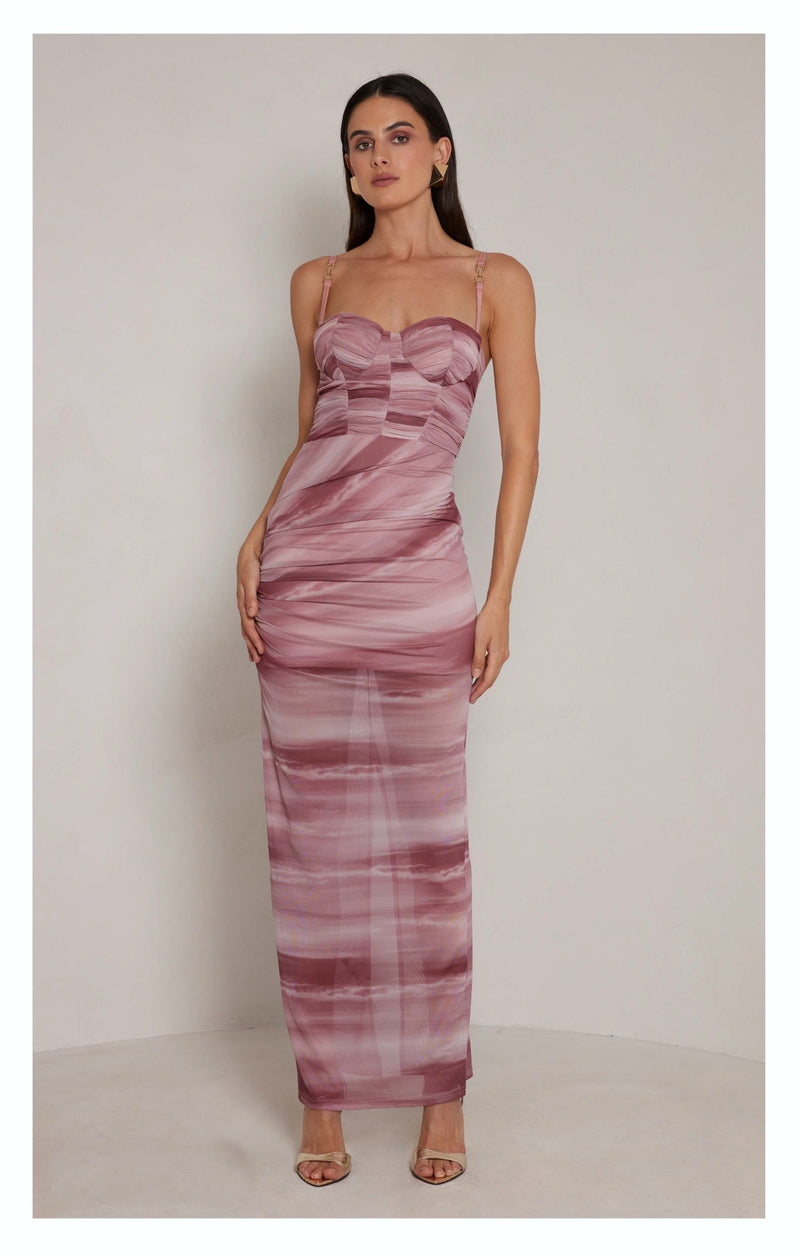 Printed Mesh Dress - Pink