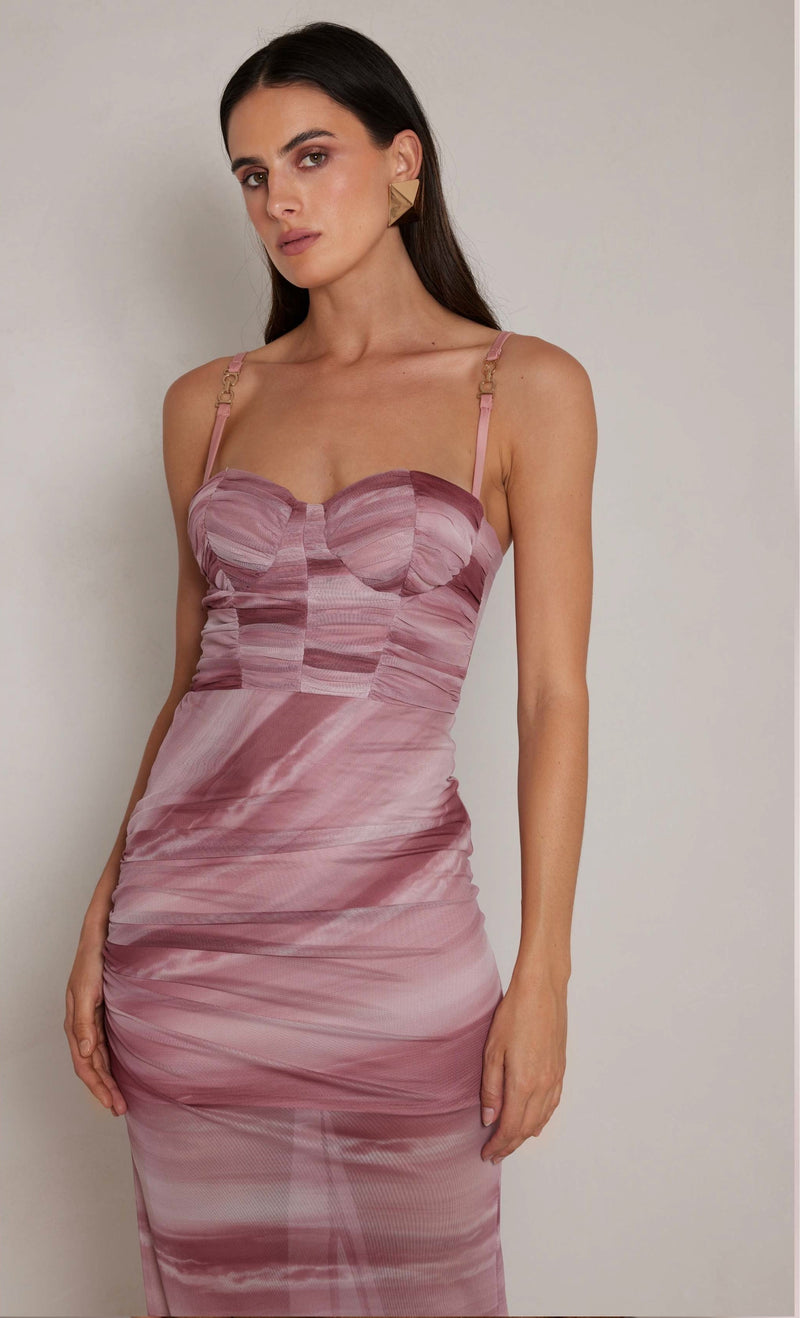 Printed Mesh Dress - Pink