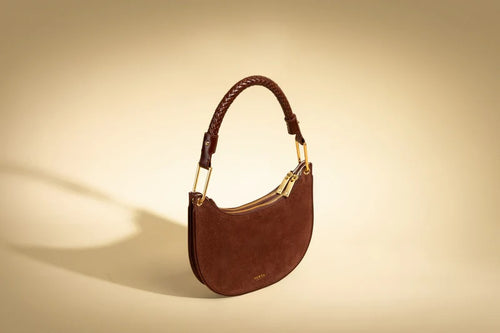 Leather Braided Handle Suede Halfmoon Bag - Cocoa