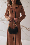 Leather Braided Handle Suede Halfmoon Bag - Black