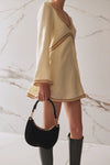 Leather Braided Handle Suede Halfmoon Bag - Black