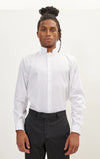 Band Collar Long Sleeve Shirt - White