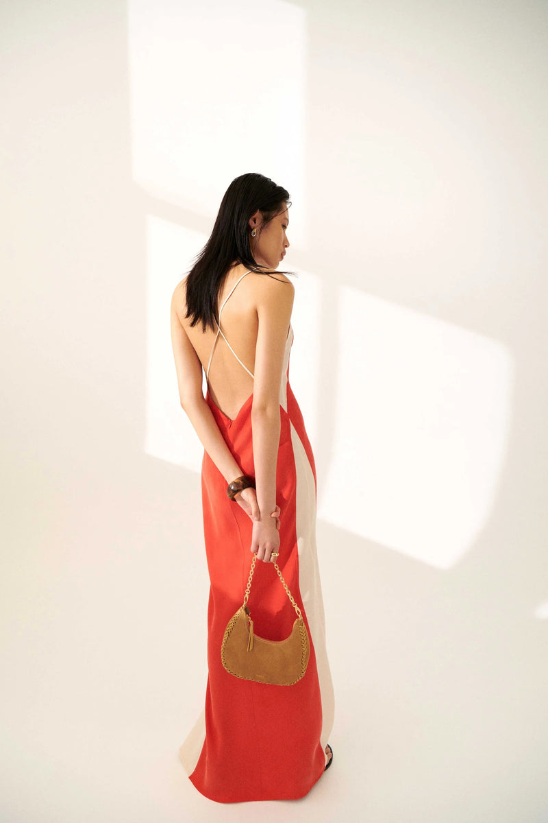 Colorblock Cupro Dress - Red – dolce MODA
