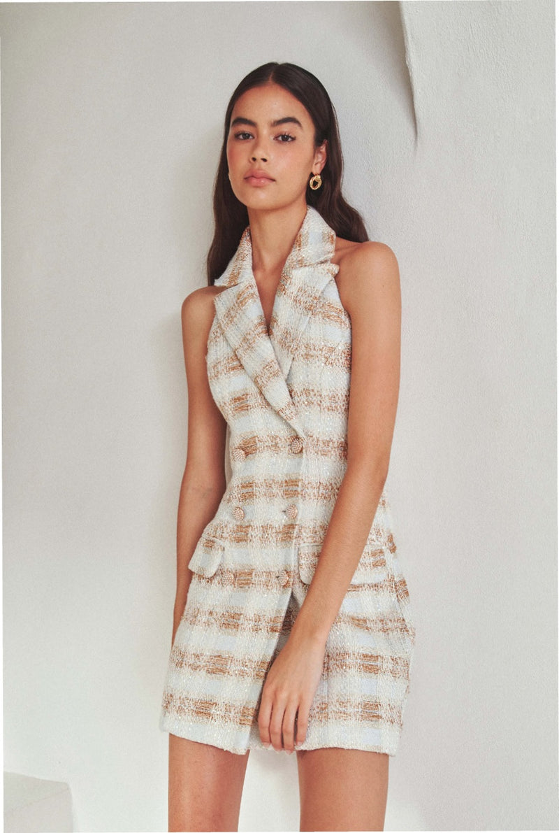 Metallic Tweed Halter Mini - Gold Mix