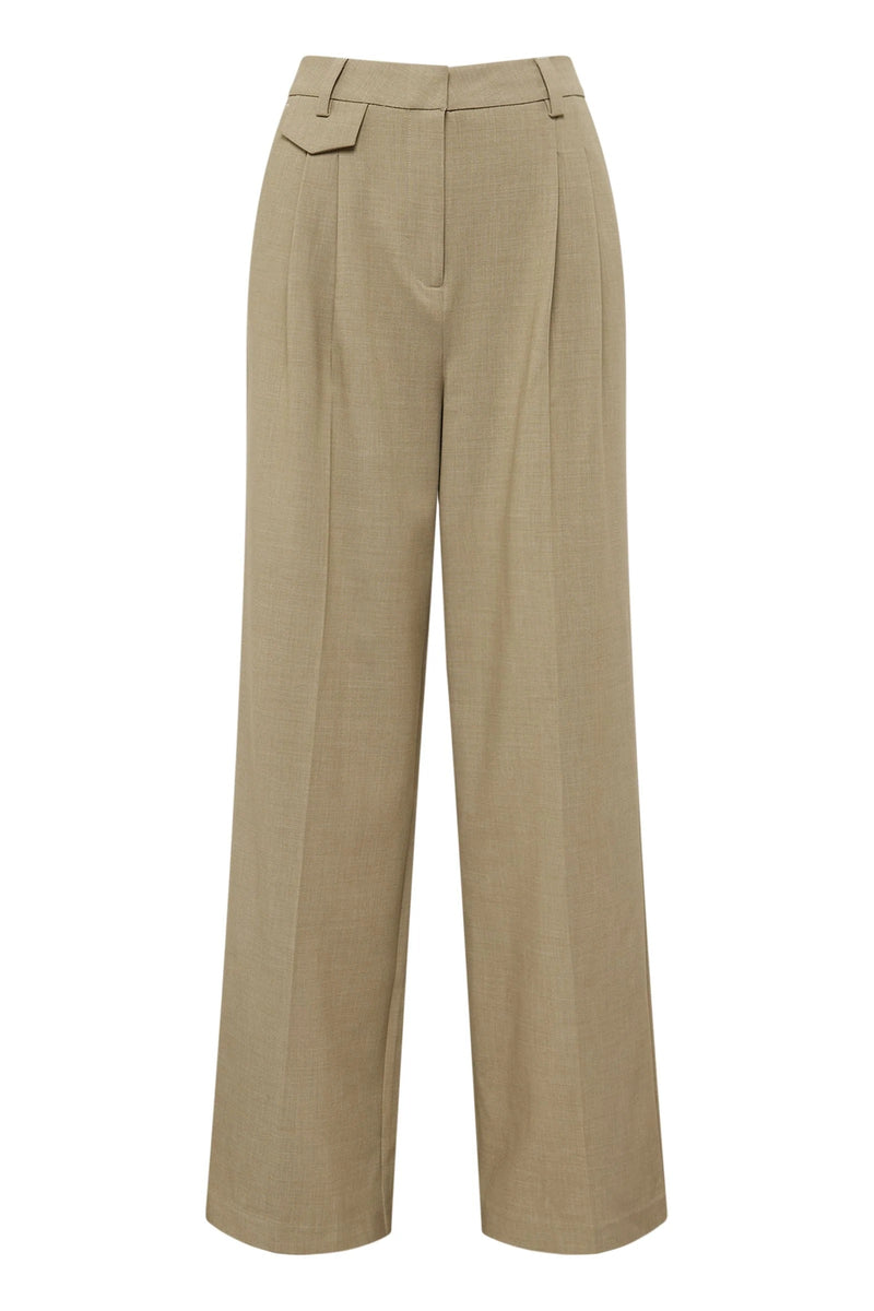 High Rise Tailored Wide Leg Pants - Moss Green
