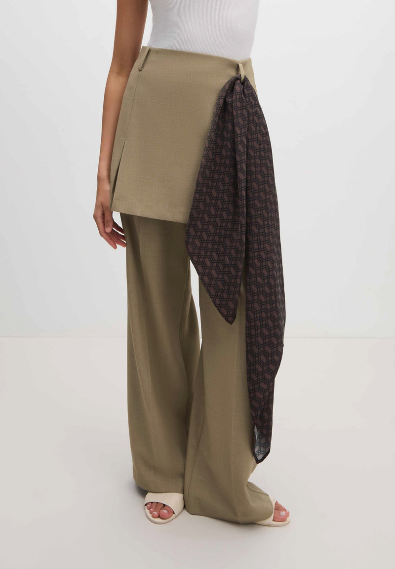 High Rise Tailored Wide Leg Pants - Moss Green