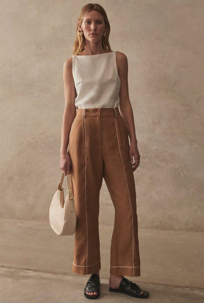 Tailored Linen Stitch Trousers - Honey