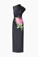 Asymmetrical Floral Gown - Black