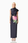 Asymmetrical Floral Gown - Black