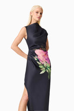 Asymmetrical Floral Gown - Black