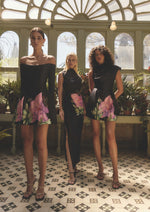 Asymmetrical Floral Gown - Black