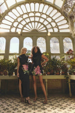 Asymmetrical Floral Gown - Black