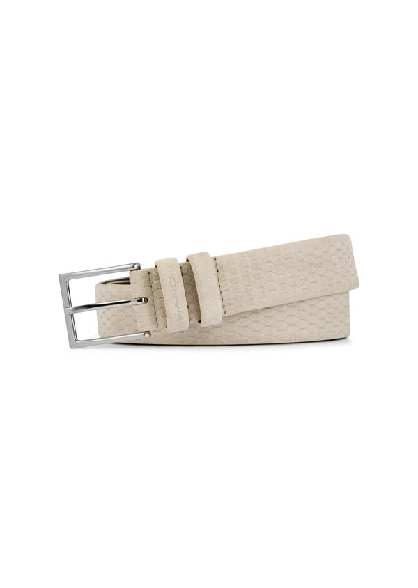 Textured Suede Leather Belt - Natural Cream