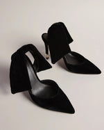 Velvet Bow & Pearl Court Heels - Black