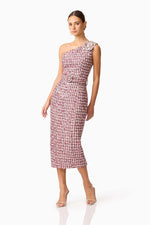 Embellished Tweed Single Shoulder Midi - Berry Mix