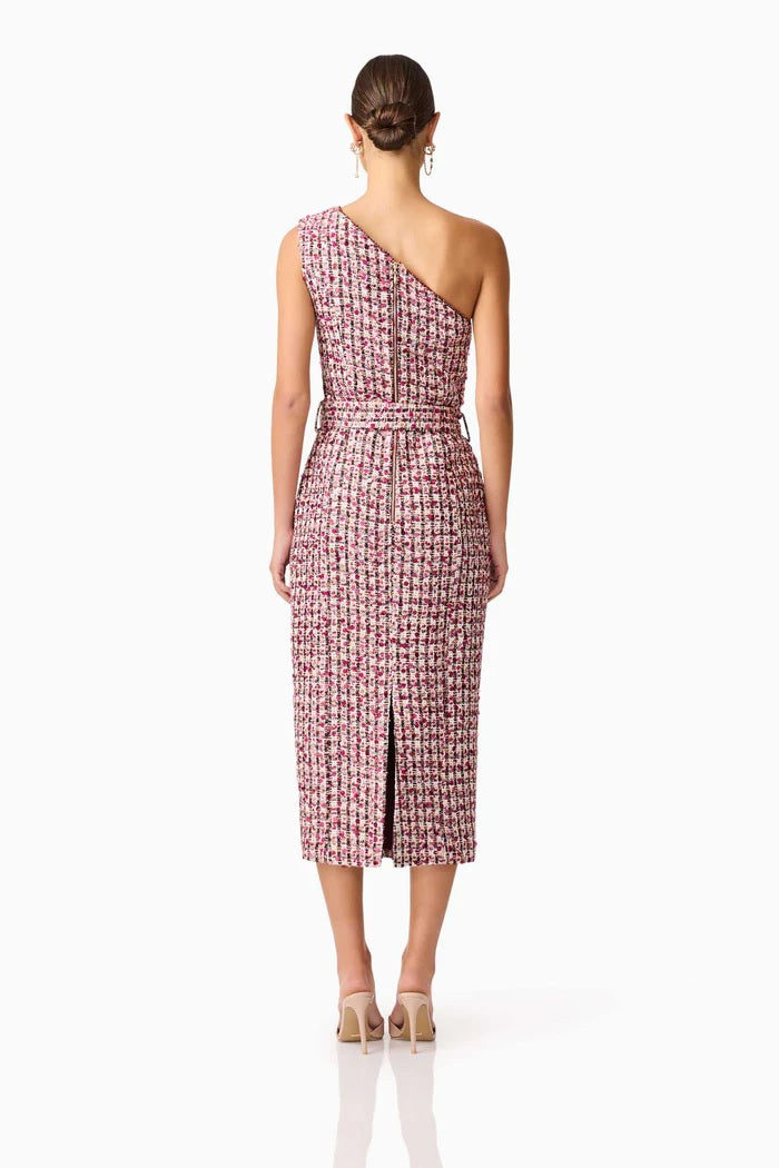 Embellished Tweed Single Shoulder Midi - Berry Mix