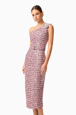 Embellished Tweed Single Shoulder Midi - Berry Mix