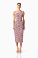 Embellished Tweed Single Shoulder Midi - Berry Mix