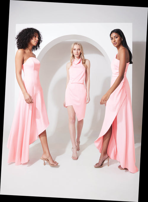 Flowy Matte Satin Single Shoulder Gown - Pink
