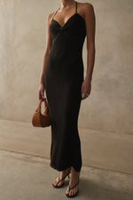 Halter Knit Maxi Dress - Black