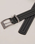 Stitch Detail Leather Belt - Black
