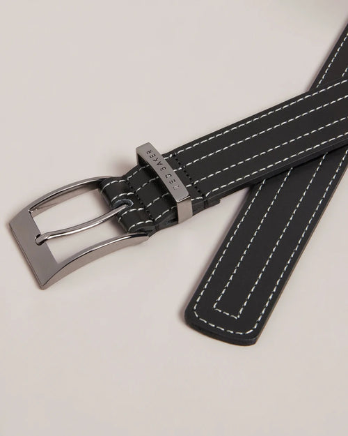 Stitch Detail Leather Belt - Black