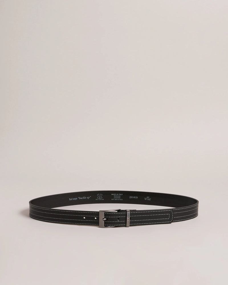 Stitch Detail Leather Belt - Black