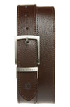 Reversible Pebbled Leather Belt - Chocolate Brown/Tan