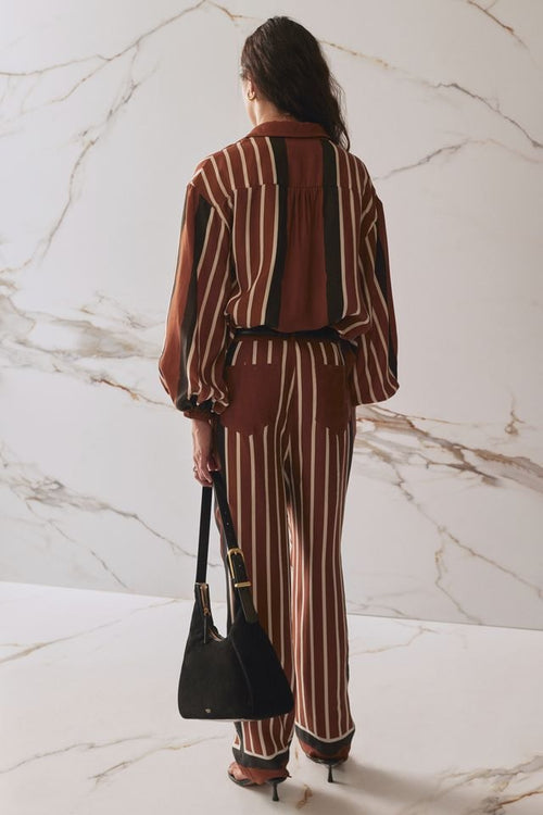 Striped Viscose Trousers - Rust