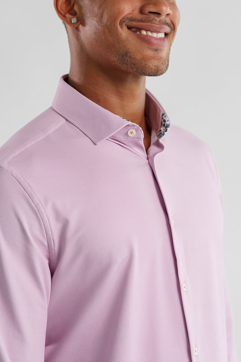 Performance Stretch Birdseye Long Sleeve Shirt - Pink