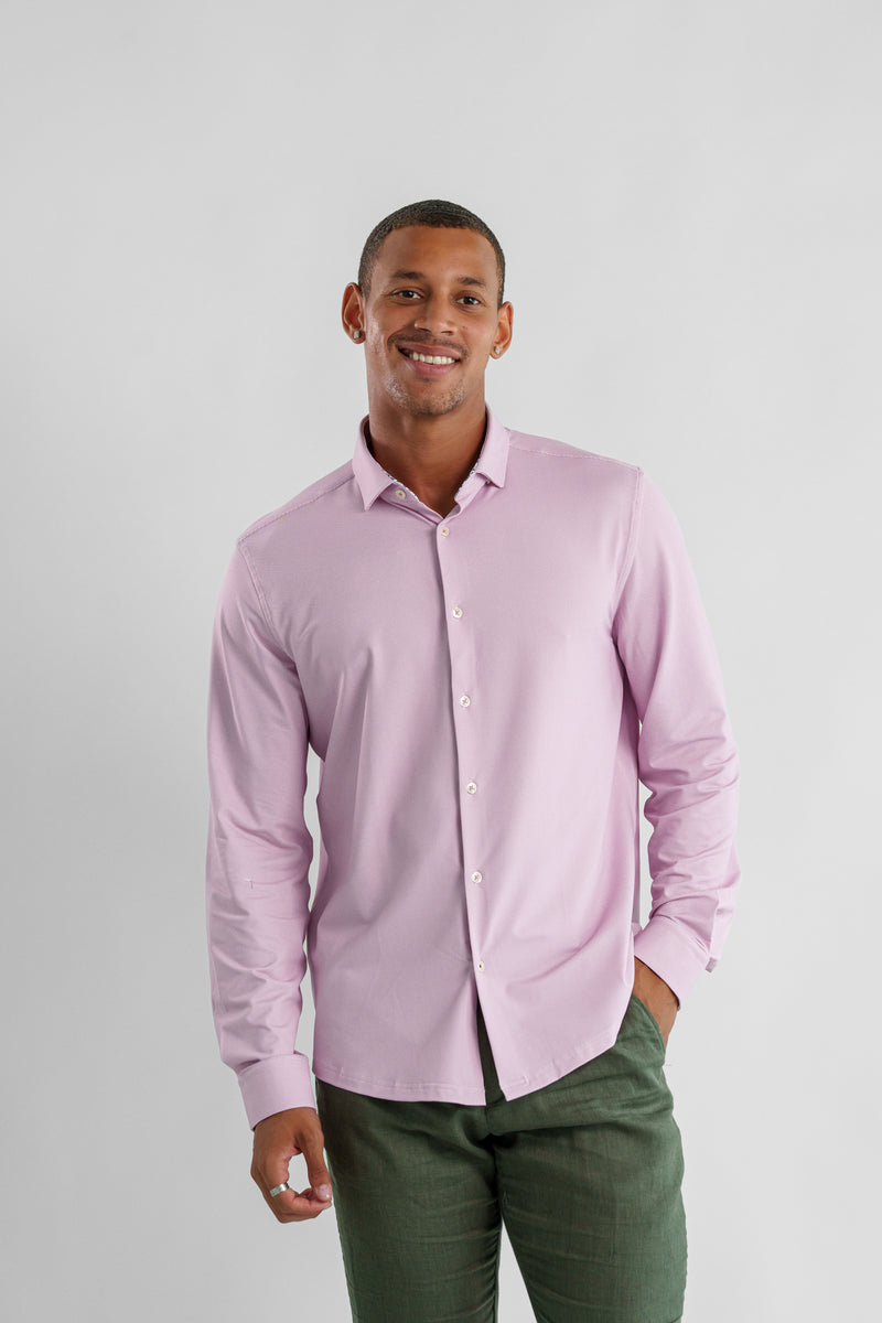 Performance Stretch Birdseye Long Sleeve Shirt - Pink