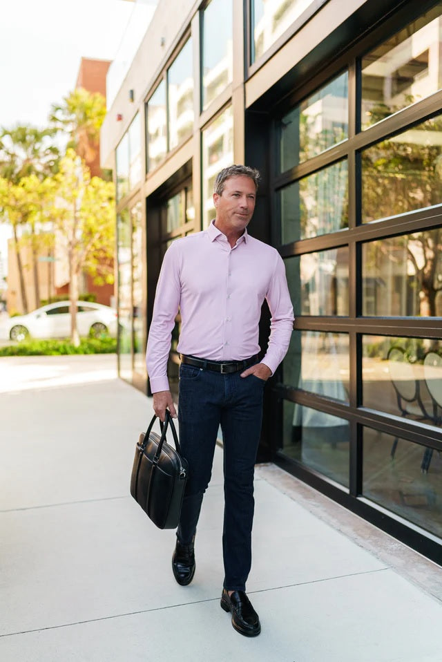 Performance Stretch Birdseye Long Sleeve Shirt - Pink