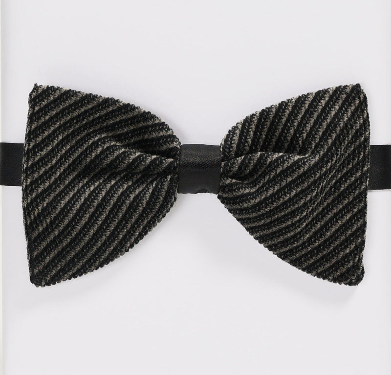 Velvet Striped Bow Tie - Beige/Black