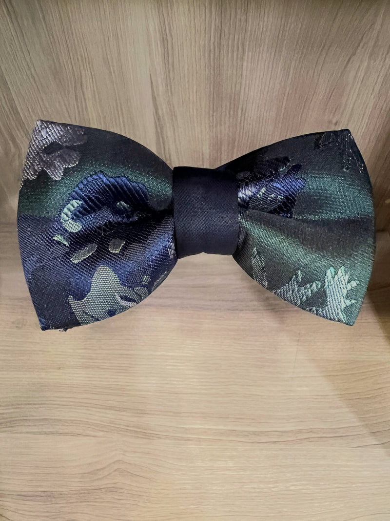 Satin Floral Bow Tie - Green/Navy