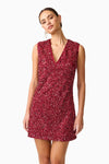 Sequin V-Neck Shift Mini Dress - Berry